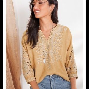 Johnny Was 100% Linen Kemi Boxy Peasant Blouse Size S